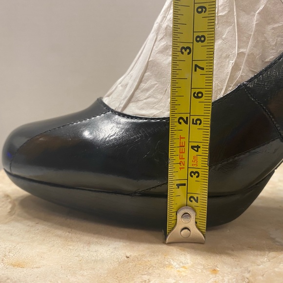 Moda Black Leather Round Closed Toe Platform Slingback Heels Sz 9 M - Picture 8 of 13